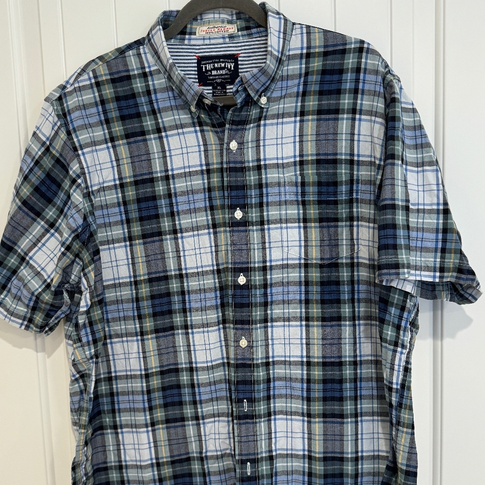 The New Ivy Blue Madras Short-Sleeved Shirt in Size XL